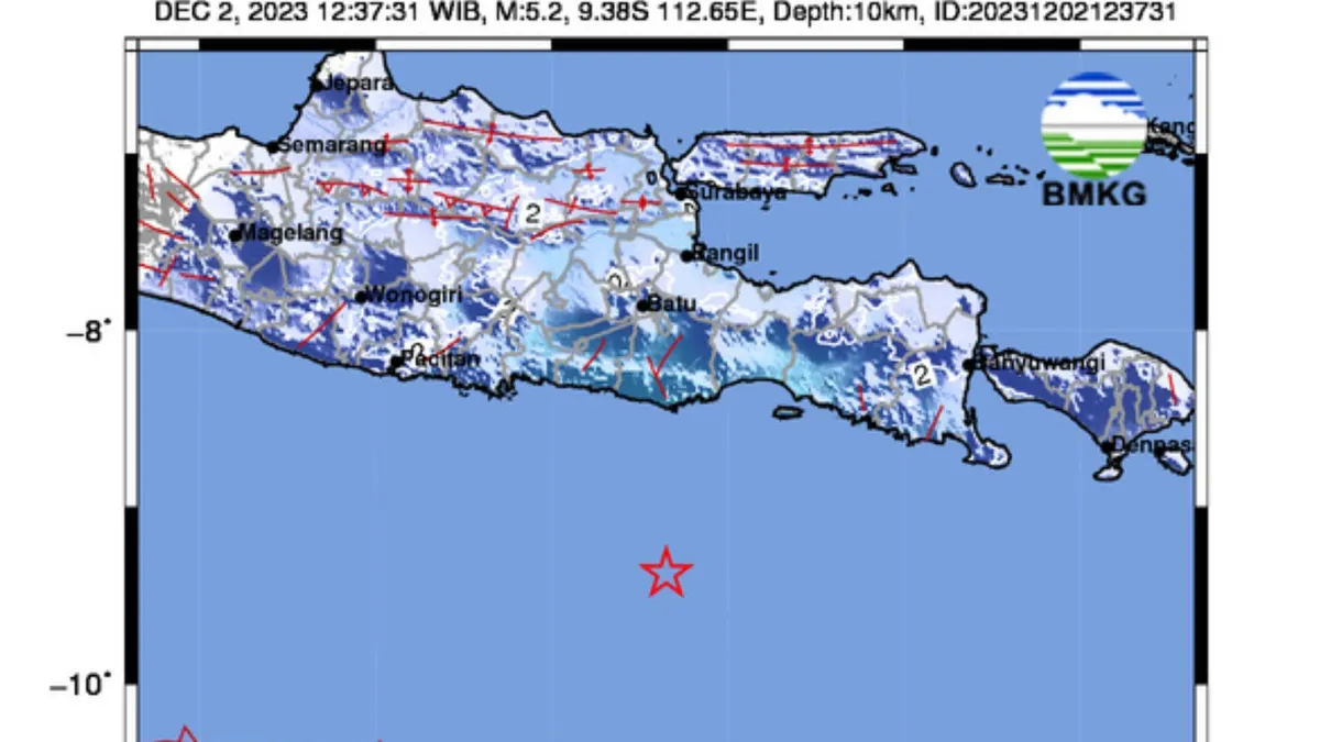 Gempa Bermagnitudo 5,2 Mengguncang Malang Jatim, Siang Ini Sabtu 2 Desember 2023 (Dok. BMKG)