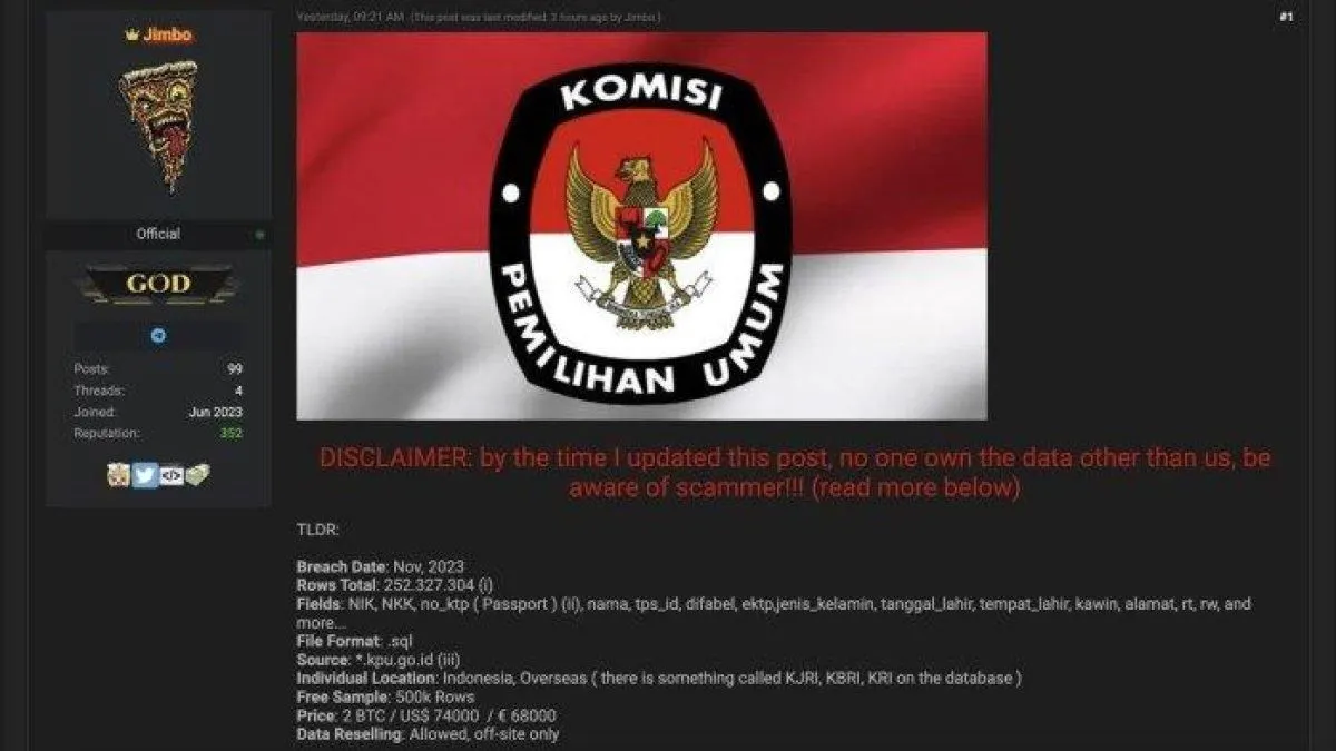 Hacker yang dikenal dengan nama Jimbo, dikatakan diduga membobol website Komisi Pemilihan Umum (KPU) RI.