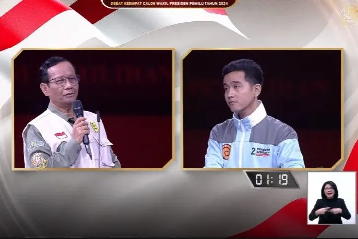 Mahfud MD dan Gibran Rakabuming Raka saat Debat Cawapres