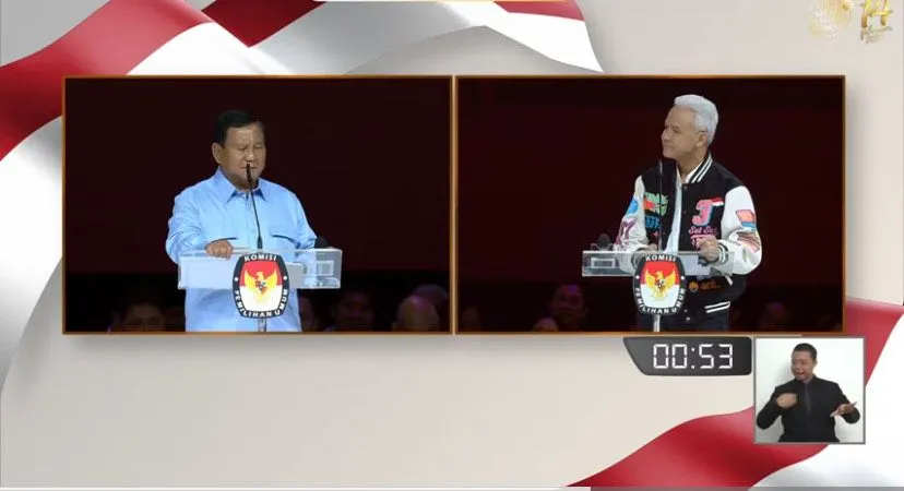 Prabowo Subianto dan Ganjar Pranowo di Debat Capres Ketiga