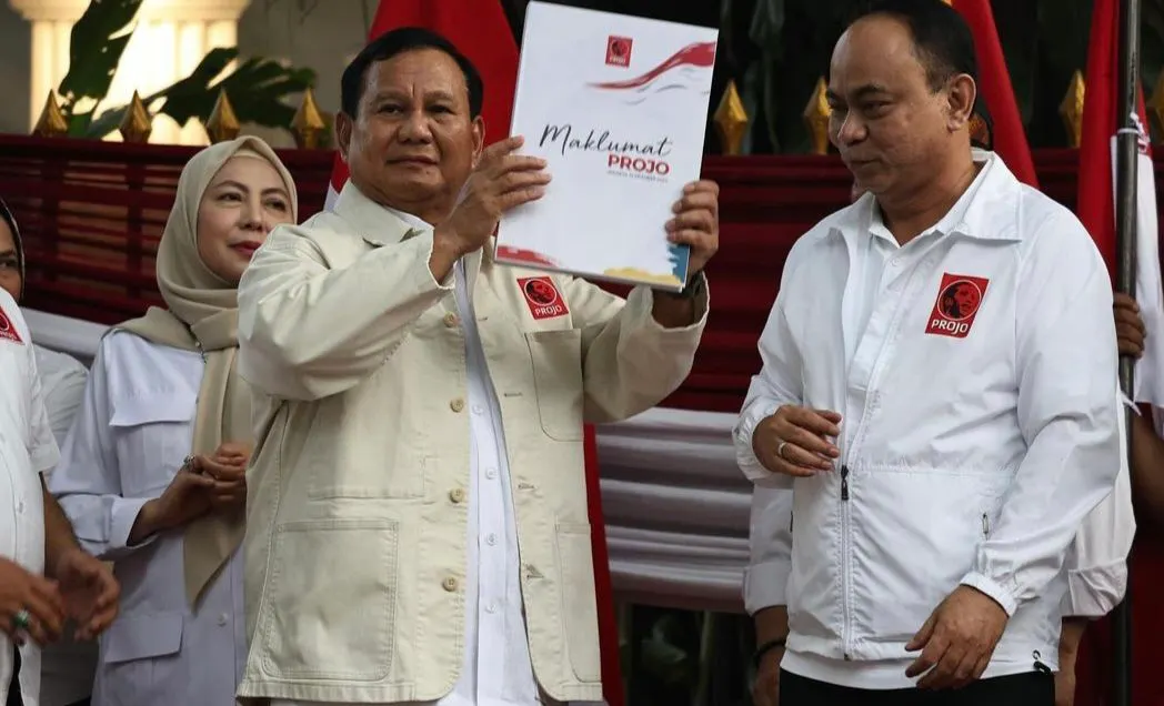 Prabowo saat menghadiri deklarasi dukungan Projo.