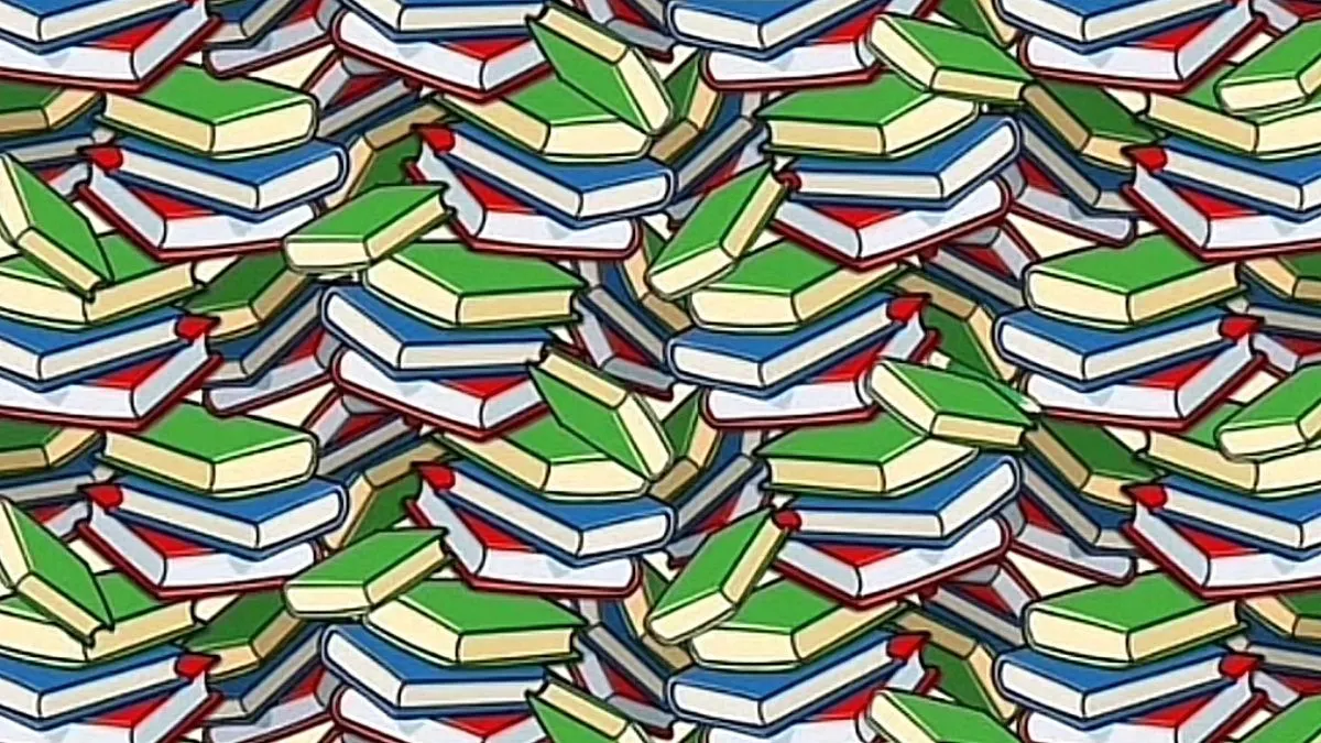 Melalui tes penglihatan ini disajikan sebuah gambar kumpulan buku, tetapi ada satu buah pensil yang tersembunyi di antaranya.