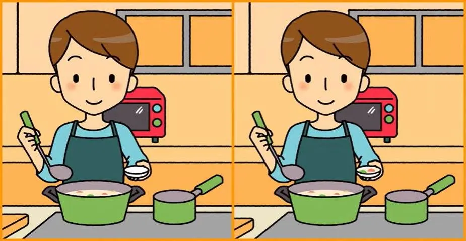 Pada gambar di atas terlihat seorang anak lelaki sedang memasak di dapur dengan mengenakan kaos lengan panjang.