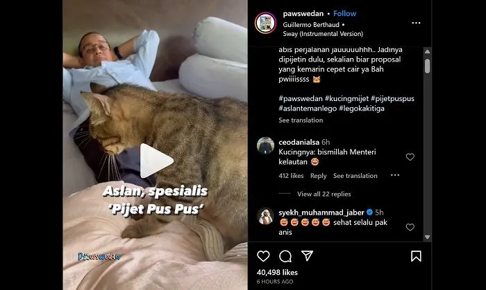Pulang Kunjungan ke Daerah Anies Baswedan Puji Servis Aslan, Si Kucing yang Jago Pijat