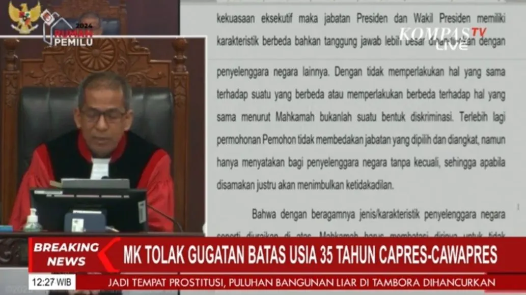 MK Resmi Tolak Gugatan Batasan Usia Capres Cawapres