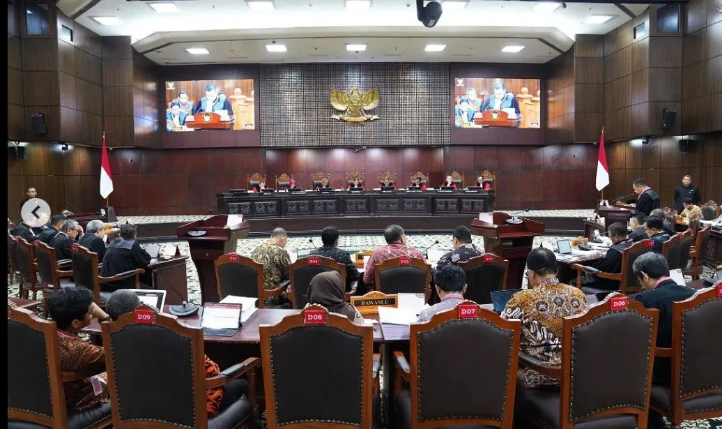 Suasana sidang sengketa hasil Pilpres 2024 di Ruang Sidang MK, Jakarta, Kamis (28/3/2024).