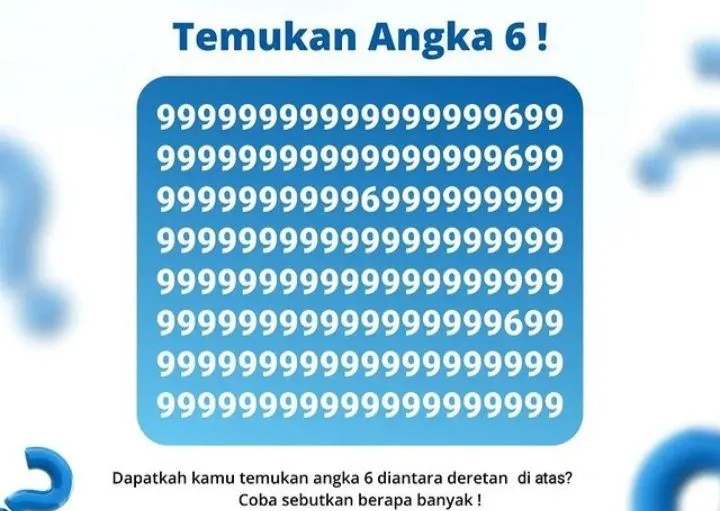 Tes Penglihatan : Ada Berapa Angka 6 di Antara Deretan Angka 9? Jawab dalam 10 Detik Jika Mata Kamu Sehat!