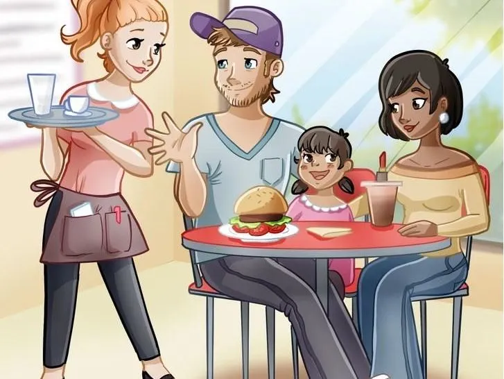 Dalam tes IQ kali ini, temukan 3 kesalahan tersembunyi di dalam gambar sebuah keluarga yang sedang menikmati makanan di restoran.
