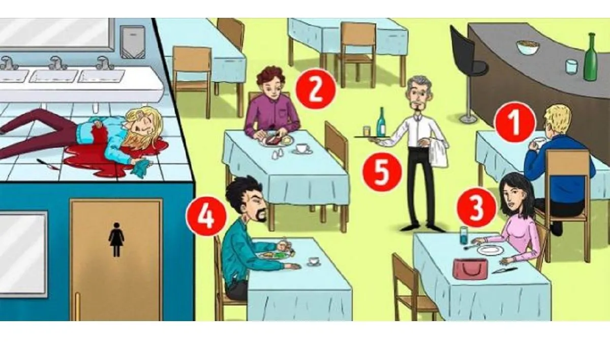 Mari tes IQ Anda. Penting untuk dicatat bahwa pembunuh berada di dalam restoran. Mari kita identifikasi siapa pembunuhnya.