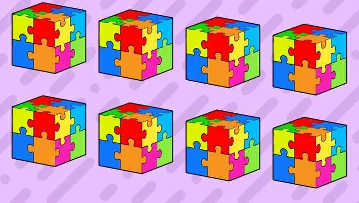 Pada tes penglihatan ini kamu diminta untuk menemukan sebuah rubik yang berbeda di antara rubik lainnya.