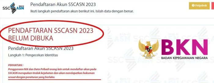 Akun SSCASN untuk pendaftaran CPNS 2023 belum bisa dibuat