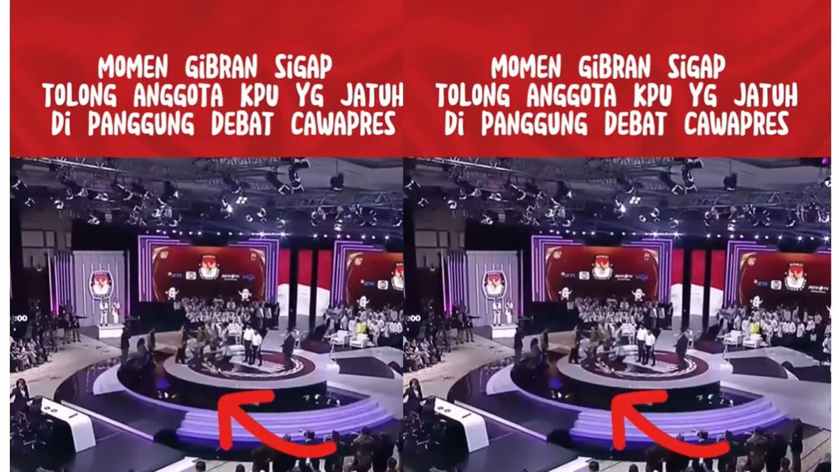 Gibran Rakabuming Tolong Petugas KPU yang Jatuh saat Naik Panggung Debat