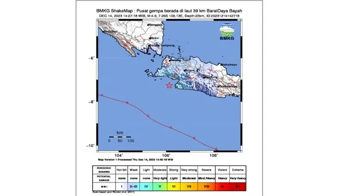 Gempa Bumi 4,9 Magnitudo Guncang Bayah-Banten Siang Ini