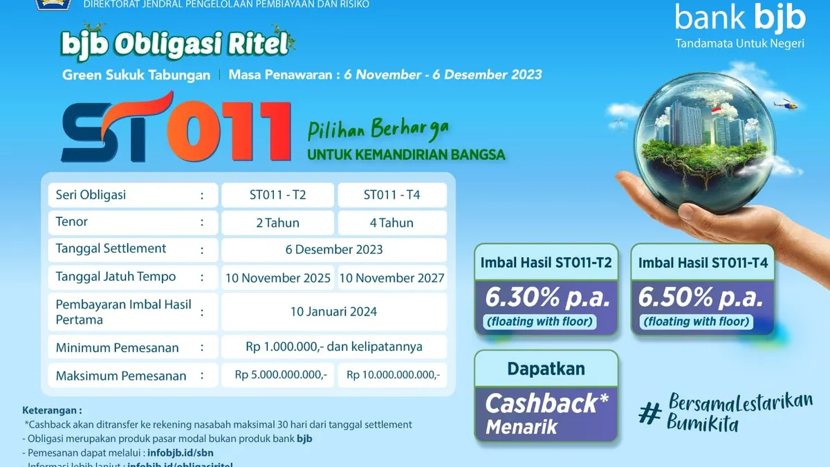 bank bjb Tawarkan Sukuk Pemerintah ST011 untuk Dukung Ekonomi Hijau