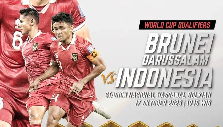 Timnas Indonesia akan berduel dengan Brunei Darussalam pada leg kedua Kualifikasi Piala Dunia 2023 malam ini, Selasa, 17 Oktober 2023.