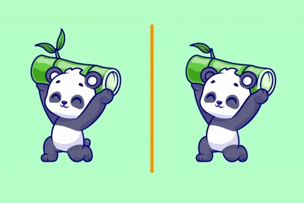 Kali ini tantangan tes IQ berupa mencari perbedaan dari kedua gambar panda yang sedang mengangkat sebuah potongan bambu.