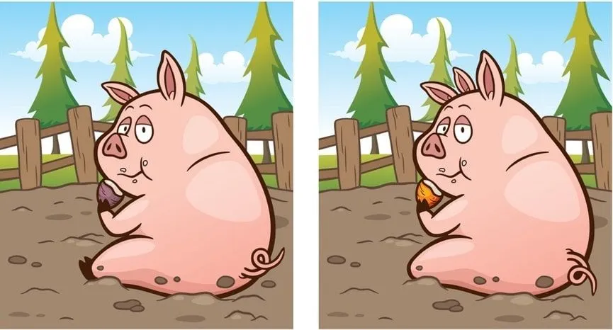 Pada tes IQ ini kamu diminta untuk menemukan 4 perbedaan yang terdapat pada gambar babi. Kemampuan observasimu akan diuji.