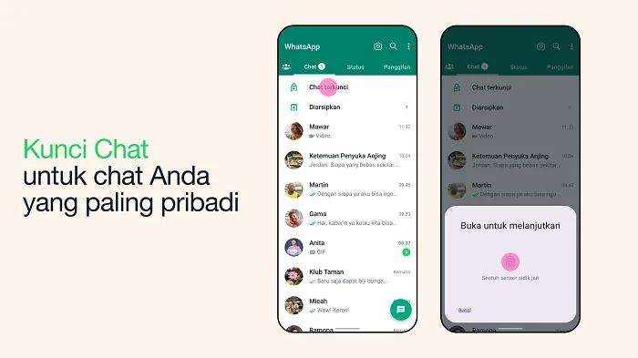 Ilustrasi fitur baru kunci chat WhatsApp pakai sidik jari