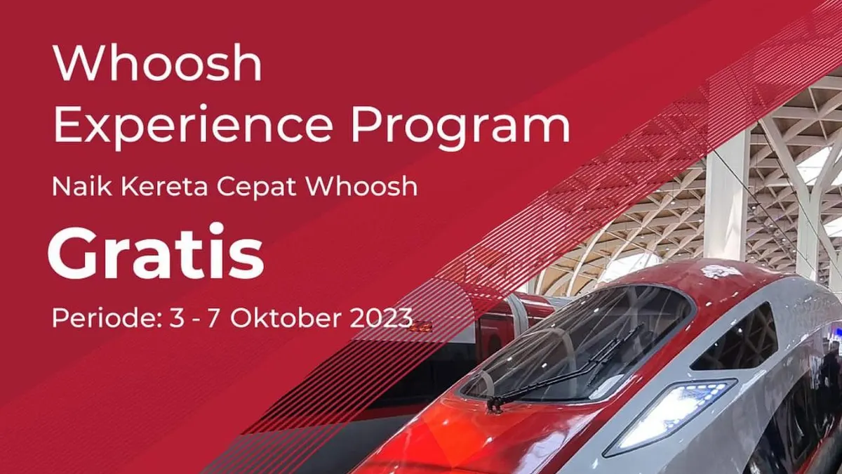 PT Kereta Cepat Indonesia-China (KCIC) membuka kesempatan Whoosh Experience Program untuk masyarakat menggunakan Kereta Cepat Jakarta-Bandung secara gratis.