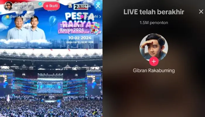 GBK Membiru, Siaran Live Akun TikTok Gibran saat Kampanye Akbar Prabowo-Gibran Disukai Lebih dari 57 Juta, Rekor Baru?