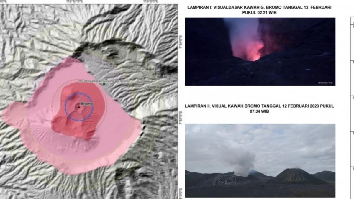 Badan Geologi Kementerian Energi dan Sumber Daya mengumumkan rilis terkait peningkatan aktivitas Gunung Bromo, Senin, 13 Februari 2023.