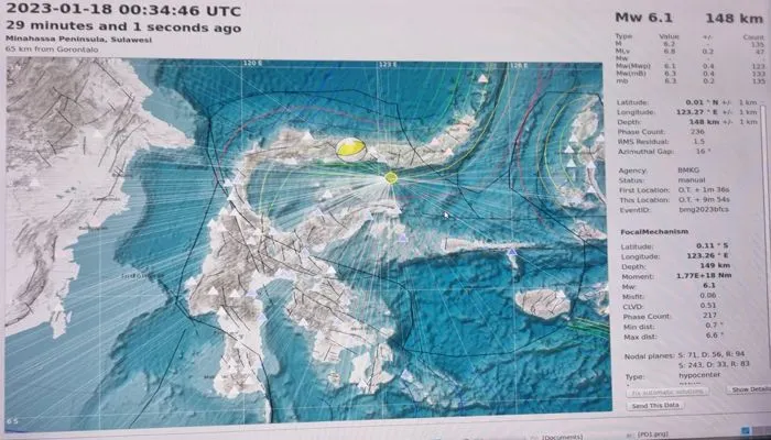 Gempa M6,1 Guncang Lengan Utara Sulawesi dan Luwuk, Warganet: Terasa 2 Kali Goyangan