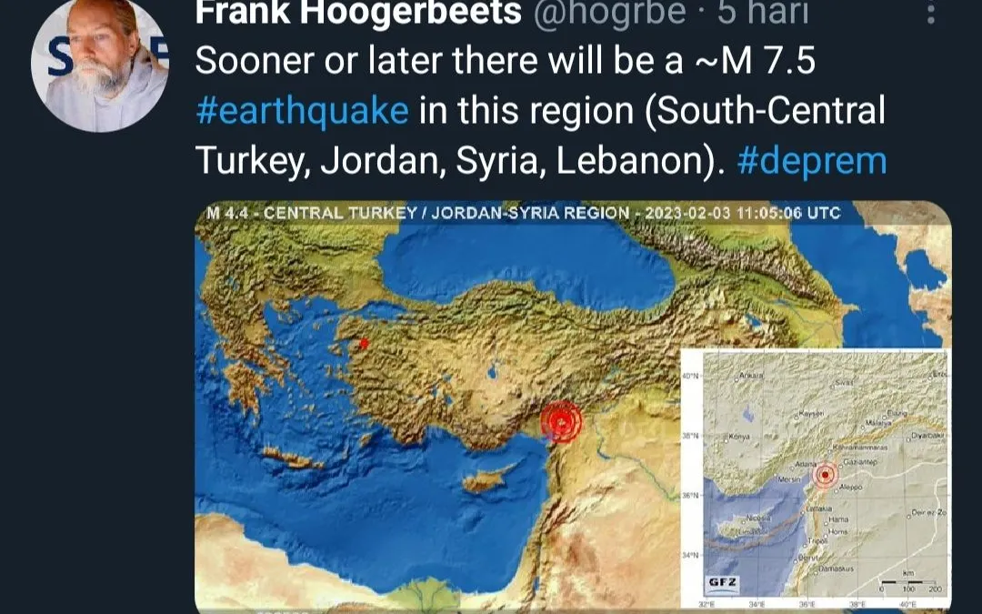 Heboh sebuah kabar mengejutkan bahwa gempa Turki M 7.8 ternyata sudah diprediksi oleh Frank Hoogerbeets.