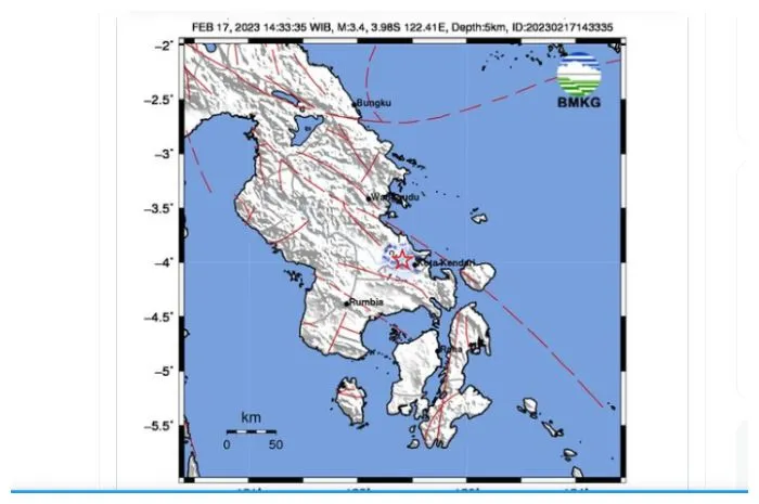 Terkini dari BMKG, terjadi gempa berkekuatan 3,4 magnitudo yang mengguncang Sampara, Kabupaten Konawe.
