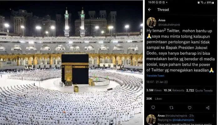 Viral Jemaah Umrah Asal Indonesia Melakukan Pelecehan Seksual di Mekkah, Ini Respon Keluarga (Kolase Masjidil Haram dan Twitter @iniakuhelmpink)