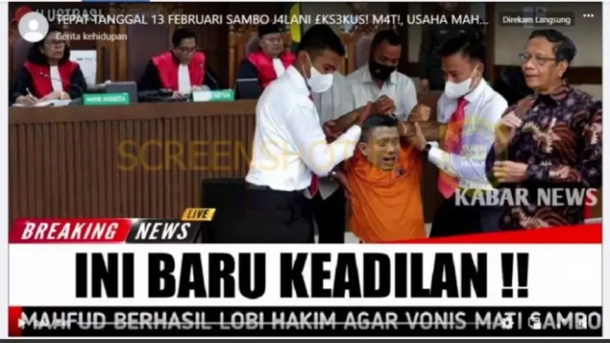 Heboh di media sosial terkait beredarnya breaking news Ferdy Sambo yang divonis hukuman mati karena Mahfud MD berhasil melobi hakim.