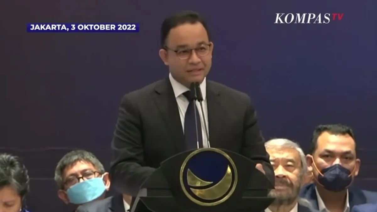 Pidato politik deklarasi Anies Baswedan jadi Capres 2024 bersama partai NasDem.(Tangkap Layar YouTube KOMPASTV )