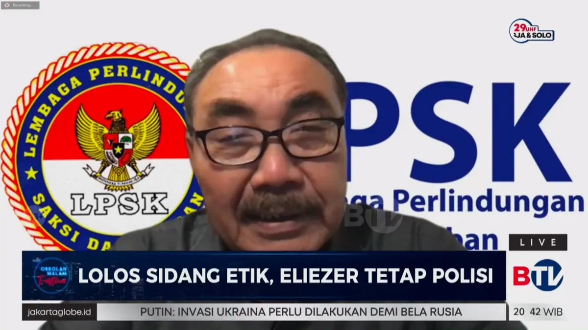 Hasto Atmojo Suroyo ketua LPSK memberikan keterangan terkait perlindungan Richard Eliezer.(Tangkap Layar YouTube Berita Satu)