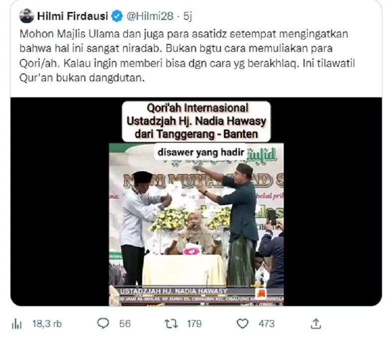 Viral di TikTok dan Twitter Qariah Baca Quran Disawer, Ustadz Hilmi Firdausi: Tilawatil Quran Bukan Dangdutan!
