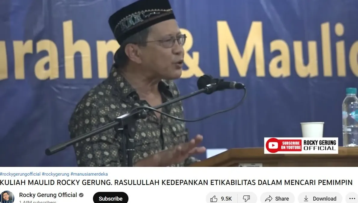 Rocky Gerung ketika memberikan ceramah di acara perayaan Maulid Nabi Muhammad