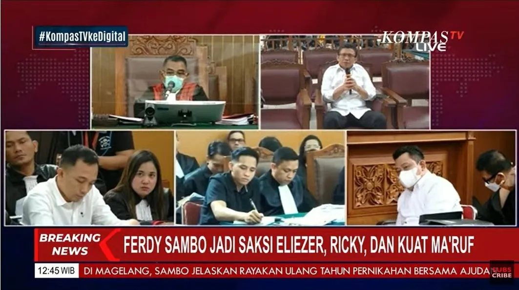 Tangkapan layar ketika Ferdy Sambo memberikan kesaksian di Pengadilan Negeri Jakarta Selatan