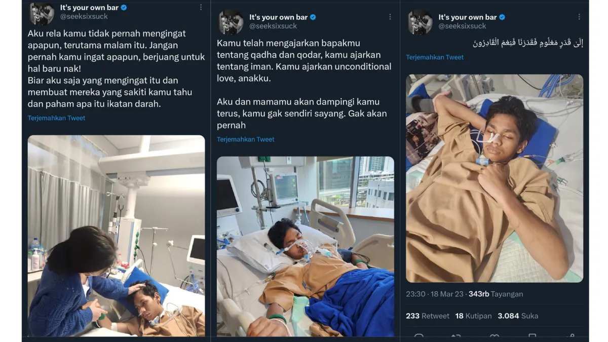 Jonathan Latumahina menuliskan pesan menyentuh tersebut untuk David Ozora pada akun Twitter pribadinya @seeksixsuck.