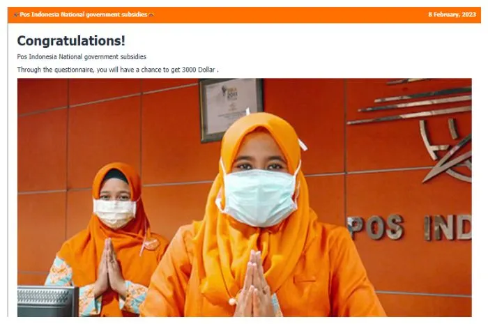 Website Tiruan PT Pos Indonesia yang Bagikan Subsidi Pemerintah Senilai 2 Juta Rupiah, Jangan Asal Klik!