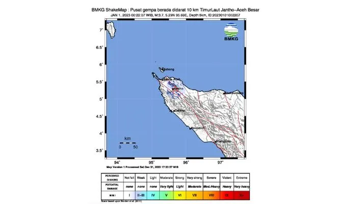 Awal Tahun 2023, Gempa Bumi 3,7 SR Mengguncang Kecamatan Sigli, Pidie Aceh Besar