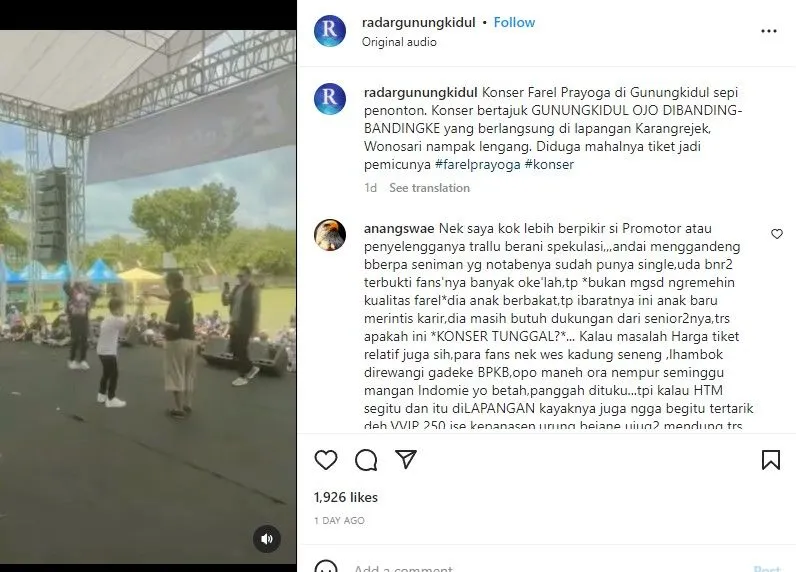 Viral, Konser Farel Prayoga di Gunungkidul Sepi Penonton, Warganet Ternyata Keluhkan Hal Ini di Media Sosial