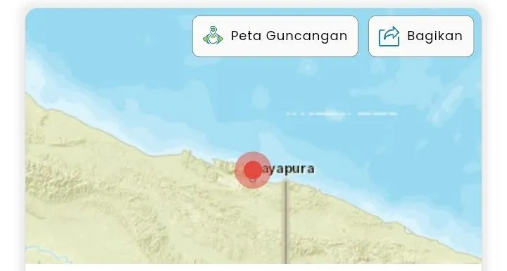 Titik lokasi getaran gempa Papua  guncang Kota Jayapura hari ini Rabu 8 Februari 2023  magnitudo 4,7