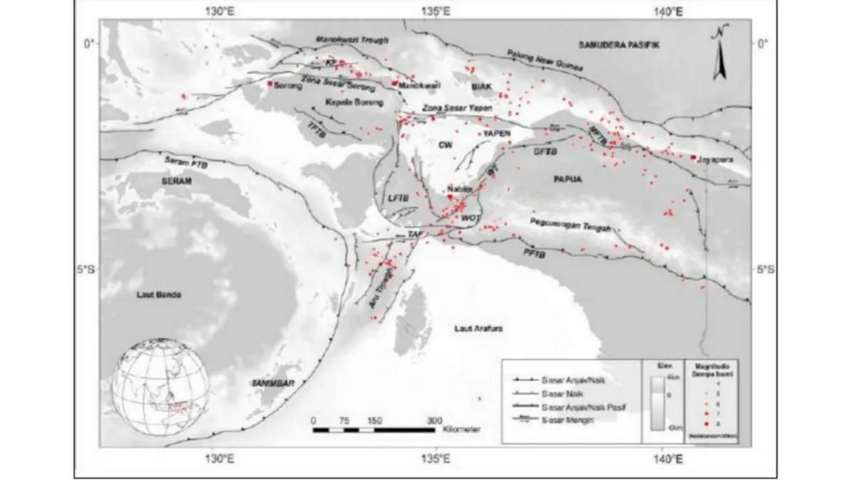 4 Zona Sesar Aktif Papua dan Sesar Tarera Aiduna Penyebab Gempa Bumi 5,0 SR di Kaimana Papua