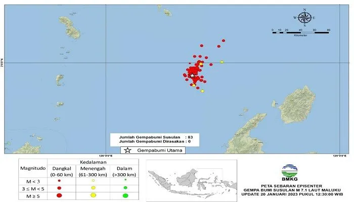 BMKG: 83 Gempa Susulan Terjadi Pasca Gempa M 7.1 Maluku