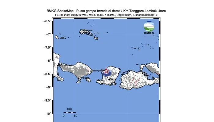 Lombok Utara, NTB Diguncang Gempa 3.5 M dengan Skala II-III MMI