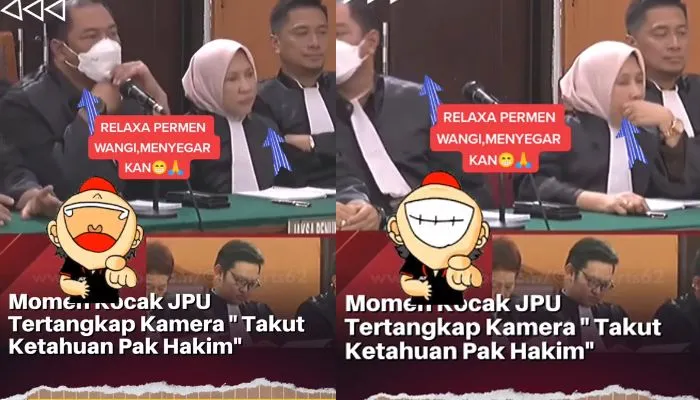 Kocaknya Jaksa Sugeng Hariadi dan rekannya sembunyi-sembunyi makan permen di ruang sidang, diduga takut ketahuan hakim.