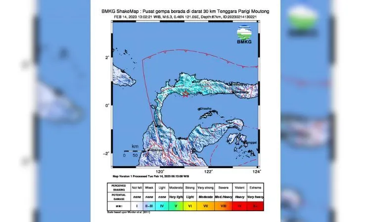 Parigi Moutong Sulawesi Tengah Diguncang Gempa Magnitudo 5.3 ,Tidak Berpotensi Tsunami