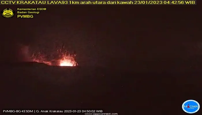 Terjadi erupsi Gunung Anak Krakatau pada hari Senin, 23 Januari 2023, pukul 04:42 WIB. Visual letusan tidak teramati.