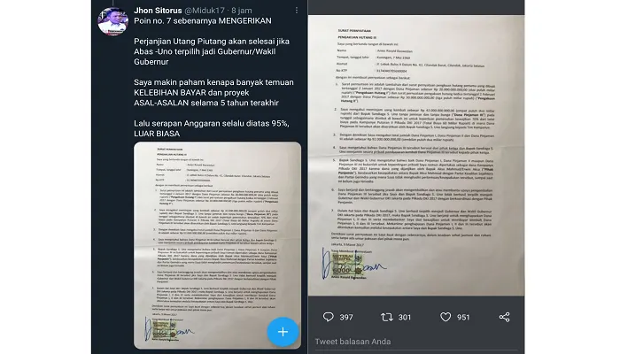 Geger Surat Utang Anies &ndash; Sandi Beredar di Media Sosial, Netizen Soroti Poin 7: Bakal Jadi Dendam Seumur Hidup Sandi!