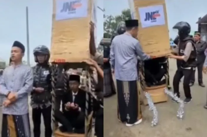 Viral Konsep Unik Pernikahan Ala Paket COD, Pengantin Pria Dibungkus Kardus Lalu Diantar Kurir ke Lokasi Acara