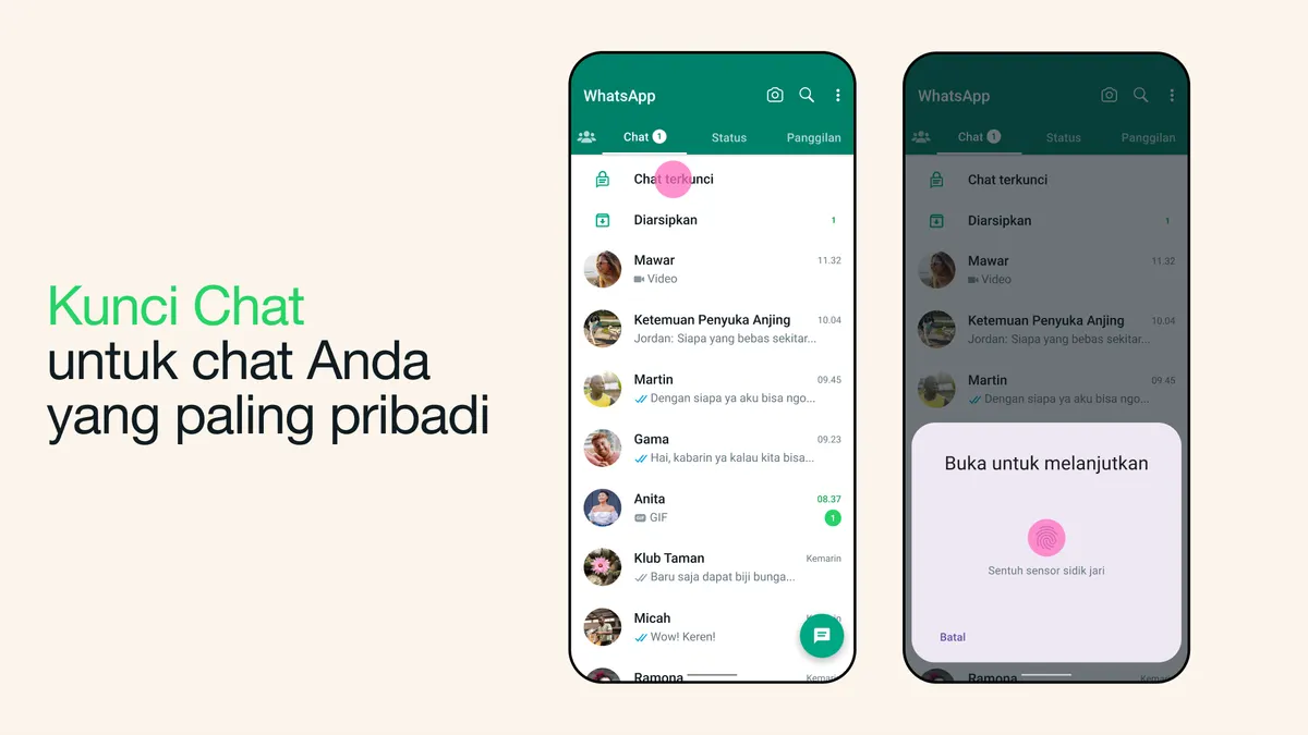 Fitur terbaru bernama Chat Lock yang memungkinkan orang lain tidak dapat melihat pesan pribadi yang dimiliki pengguna.