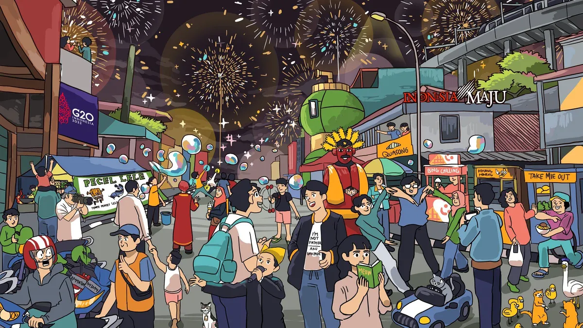 Jokowi memposting gambar ilustrasi kartun ucapan 2023, dengan tema kejadian-kejadian unik yang terjadi sepanjang tahun 2022.